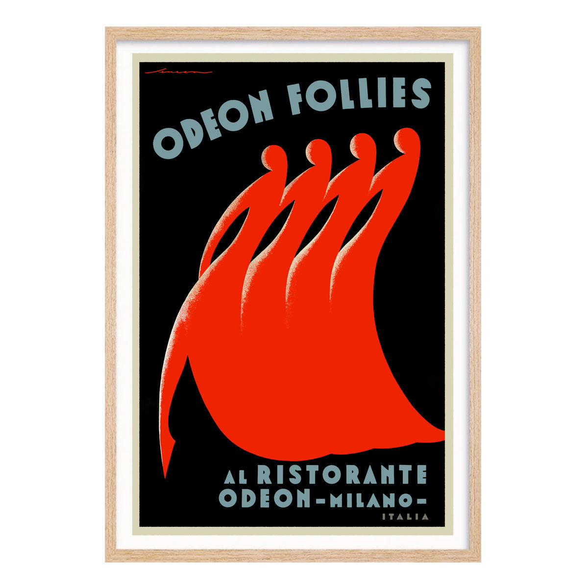 Odeon Follies Milano retro vintage advertising poster in oak frame from Places We Luv