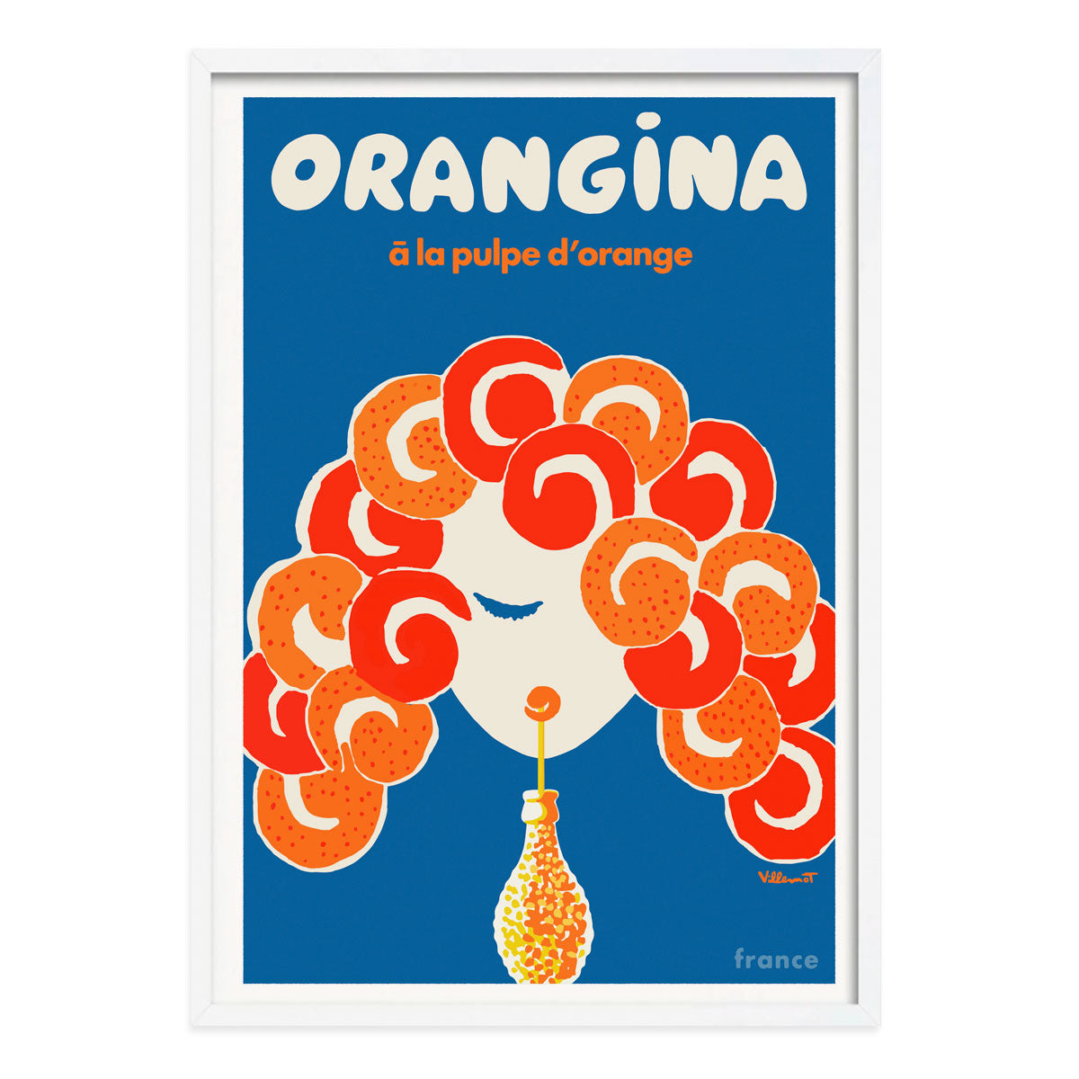 Orangina French retro advertising poster in white frame from Places We luv