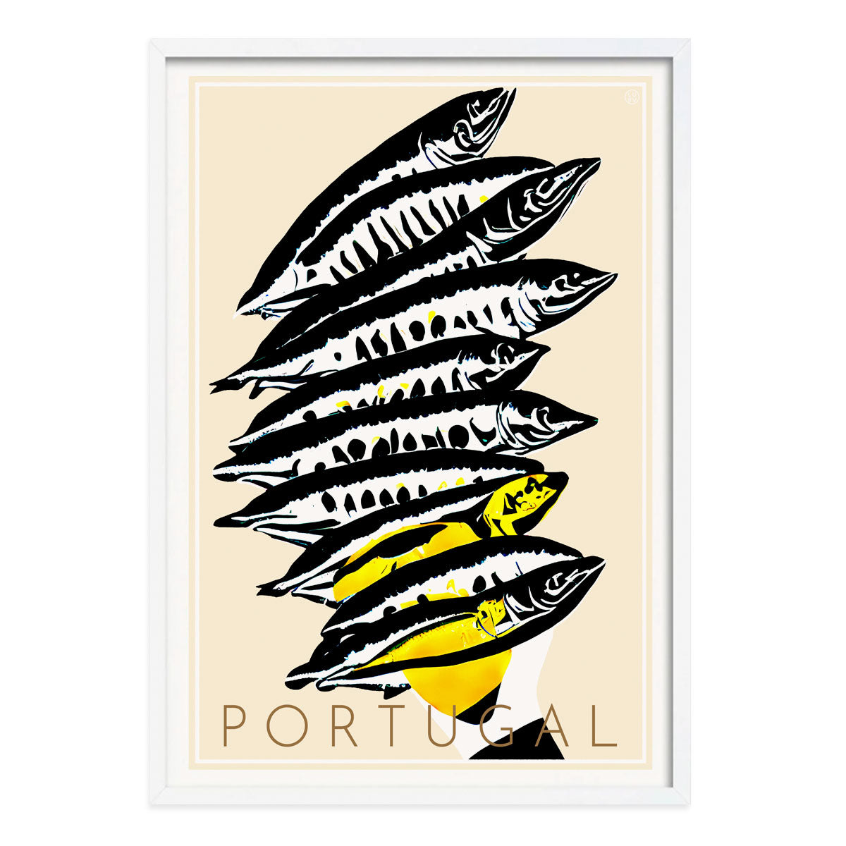 Sardines Portugal retro vintage poster in white frame from Places We Luv