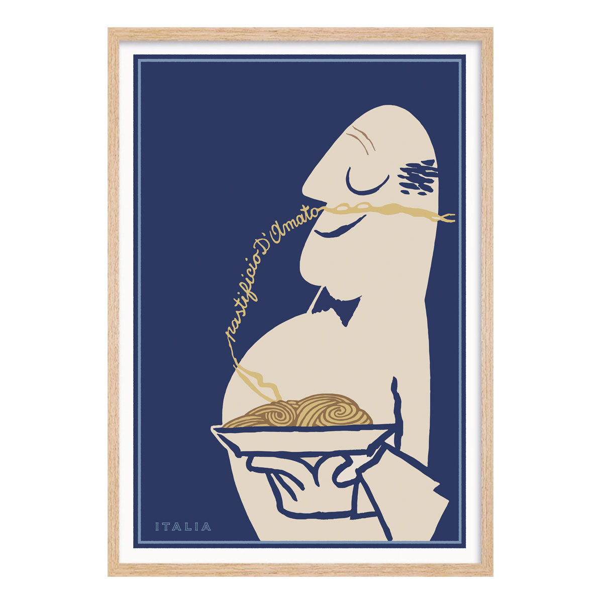 Pasta Pastificio d’Amato Blue retro Poster in oak frame from Places We Luv