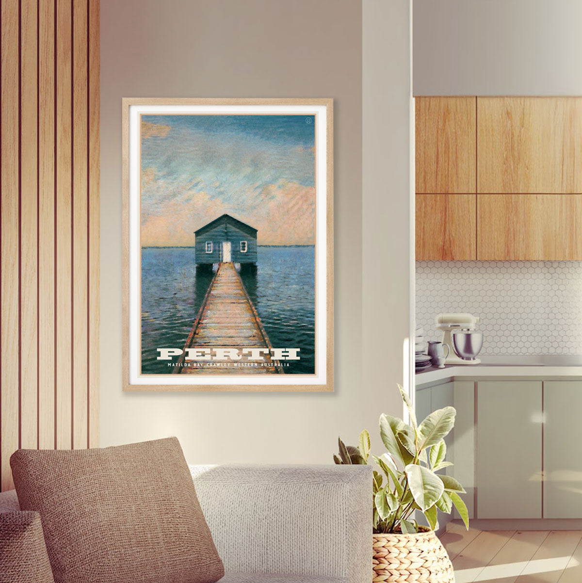 Retro vintage poster of Crawley Boatshed Perth Western Australia from Places We Luv