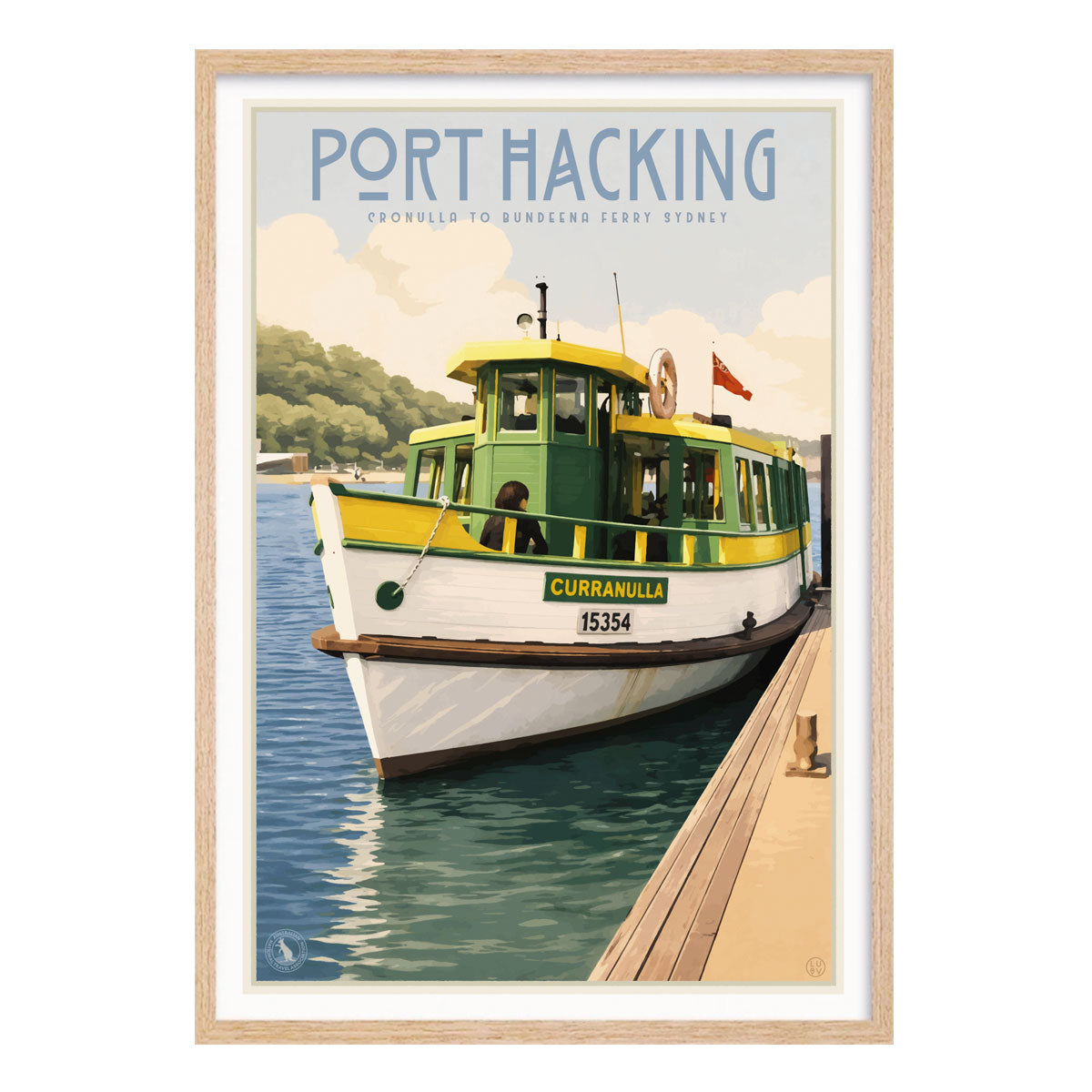 Port hacking Ferry Cronulla retro vintage print in oak frame from Places We Luv