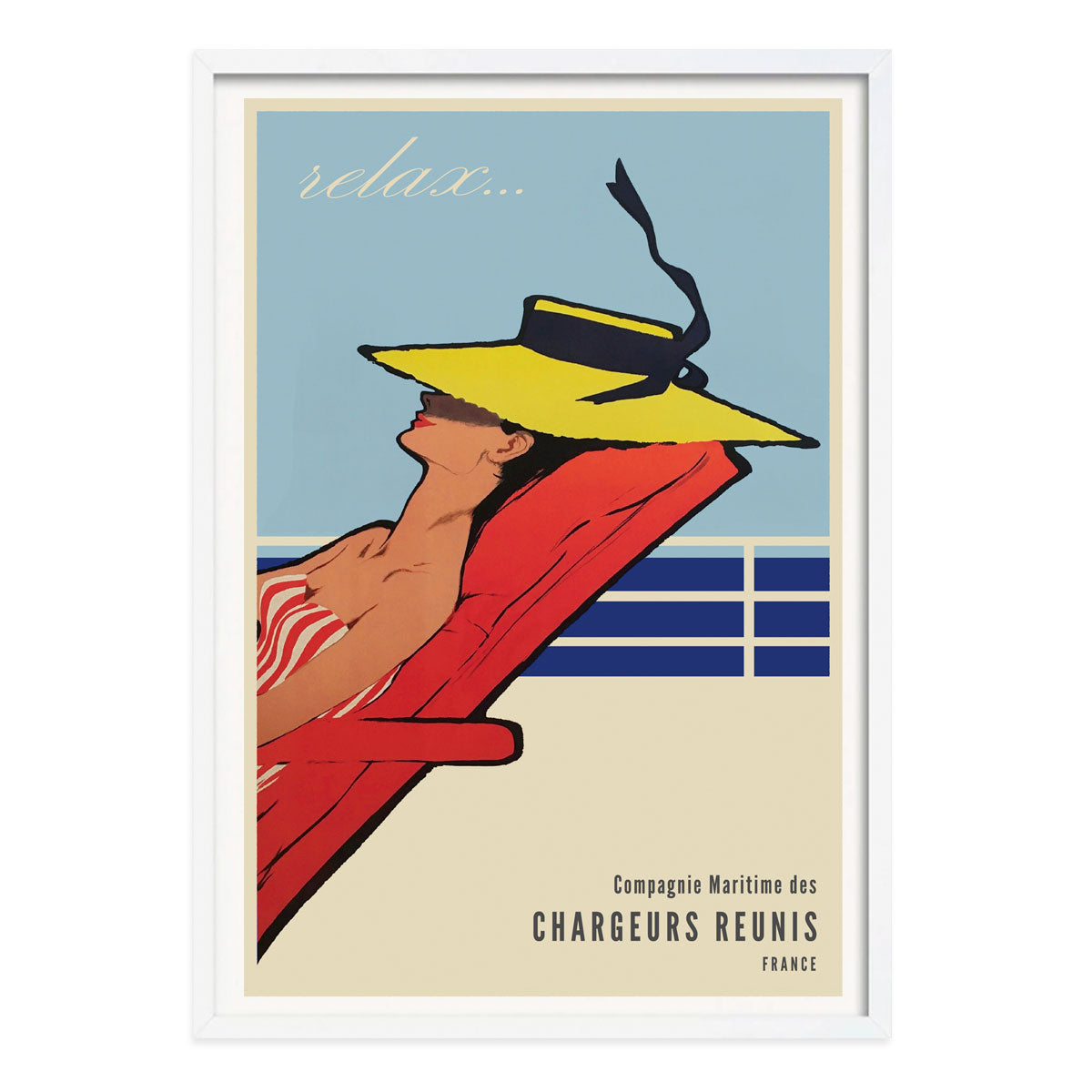 French Cruise Line retro vintage print poster in white frame from Places We Luv