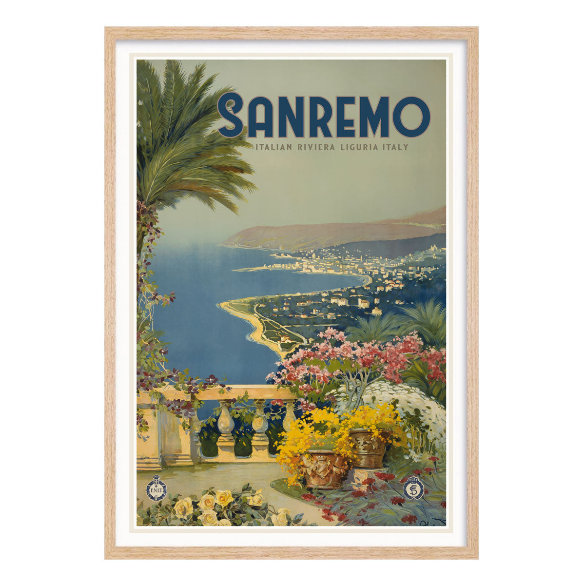 Sanremo Italian Riviera vintage retro print in oak frame from Places We Luv