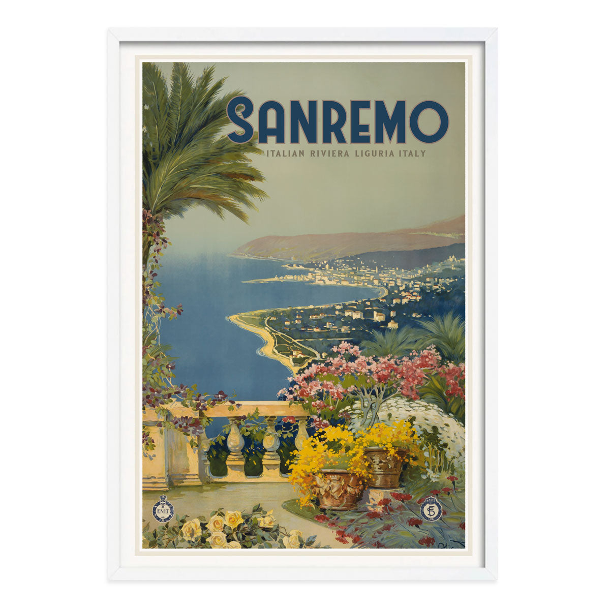 Sanremo Italian Riviera vintage retro print in white frame from Places We Luv