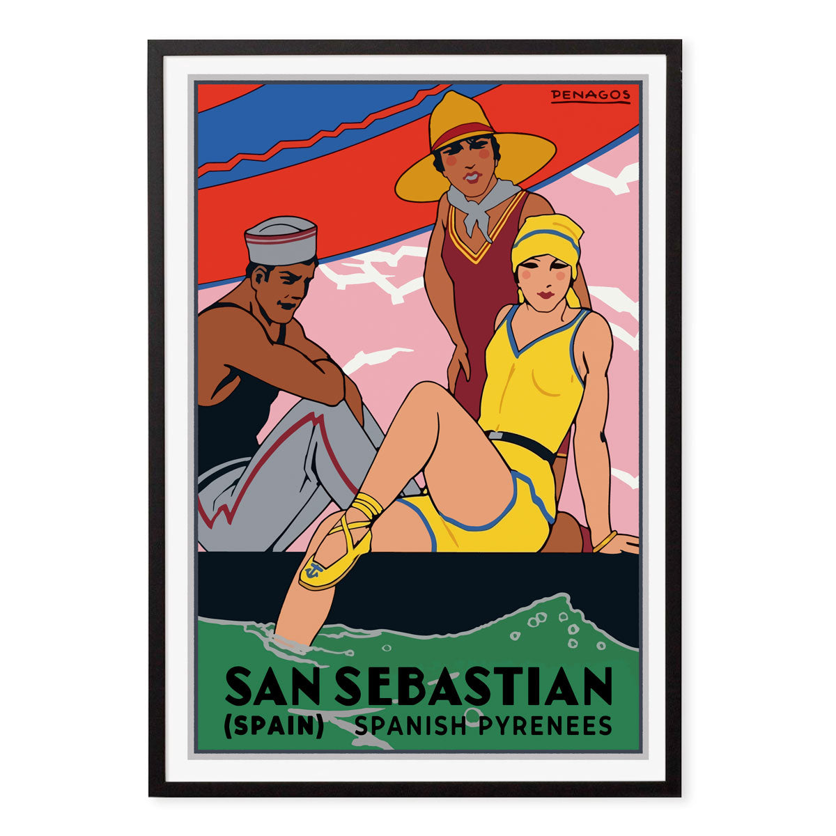 San Sebastian Spain vintage retro poster print in Black frame from Places We Luv