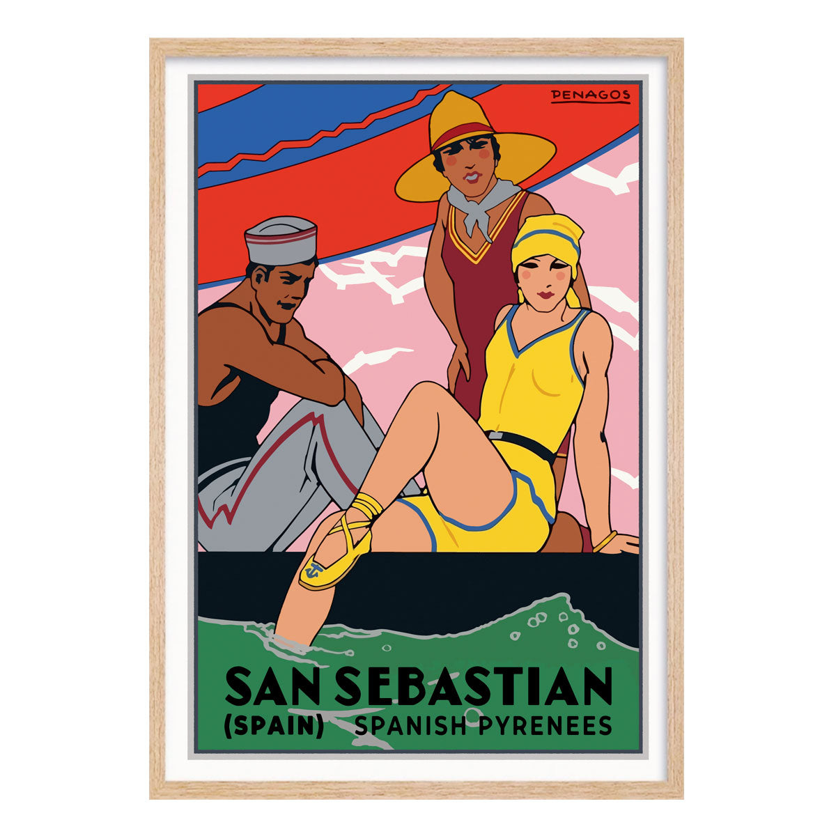 San Sebastian Spain vintage retro poster print in oak frame from Places We Luv