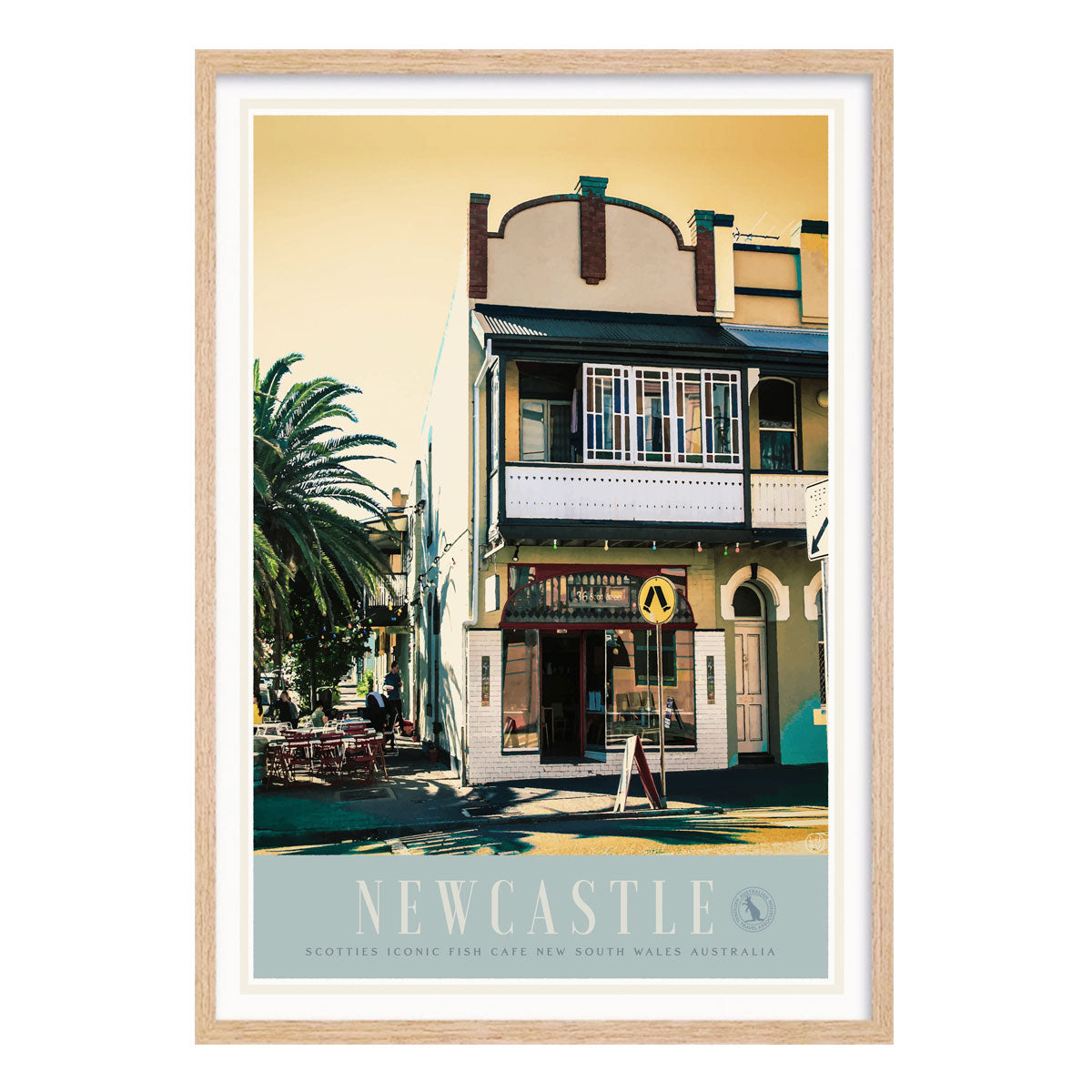 Newcastle East NSW retro vintage travel poster print in oak frame from Places We Luv