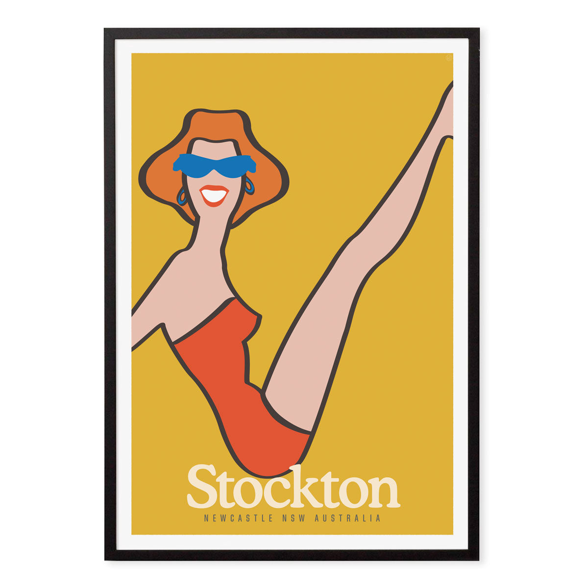 Stockton retro vintage print poster in black frame from Places We Luv