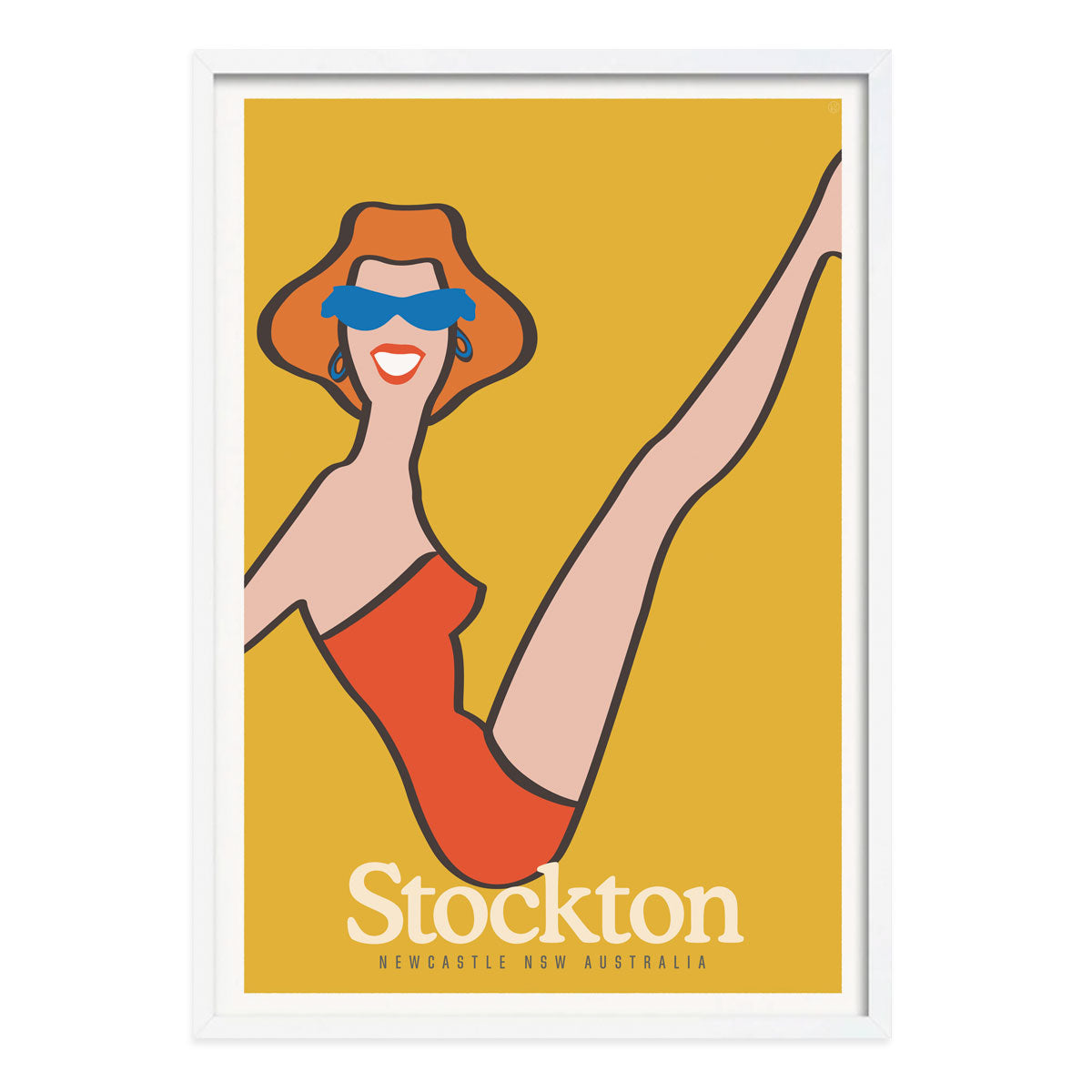 Stockton retro vintage print poster in white frame from Places We Luv