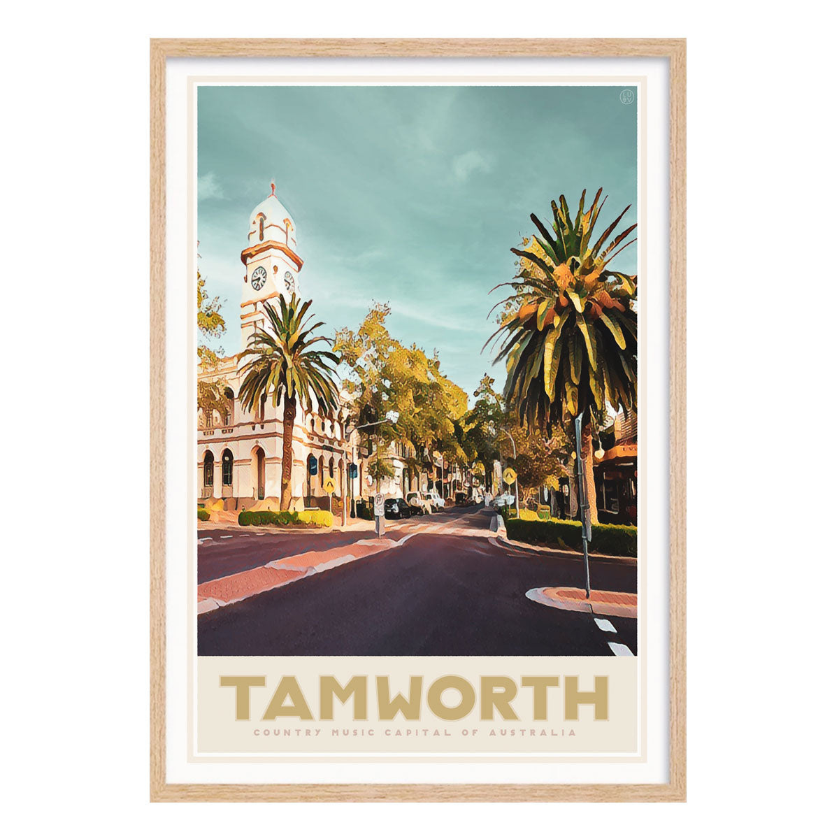 Poster retro Tamworth NSW vintage print in oak frame from Places We Luv