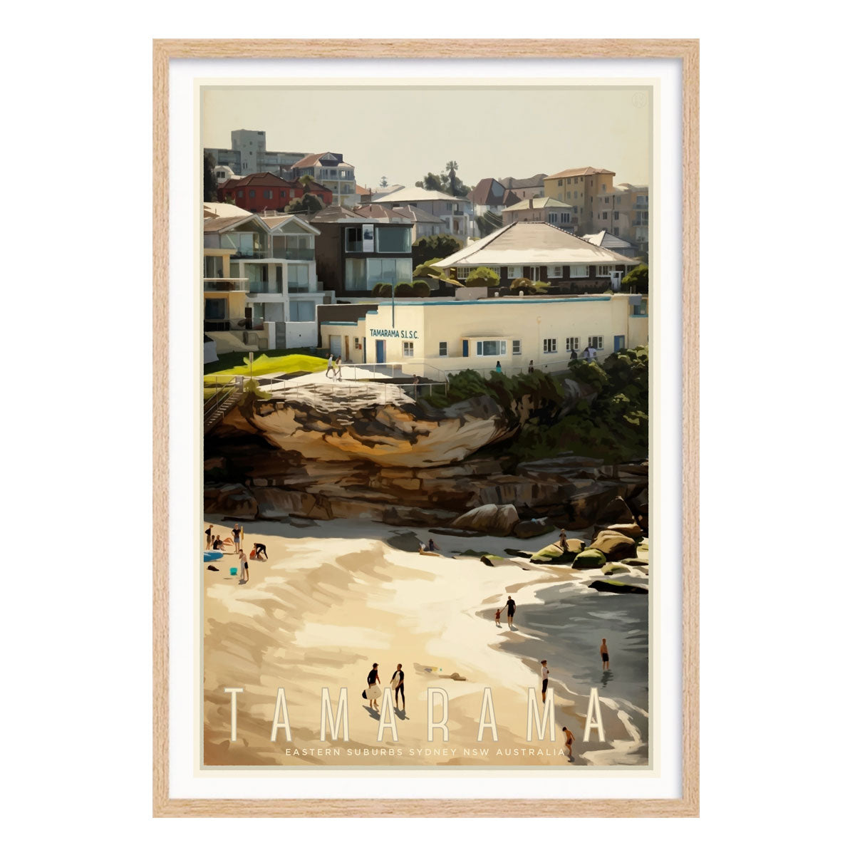 Tamarama Beach Sydney vintage retro poster print in oak frame from Places We Luv