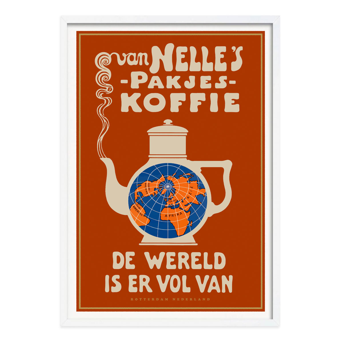 Van Nelles Coffee The Netherlands retro vintage poster print in white frame from Places We Luv