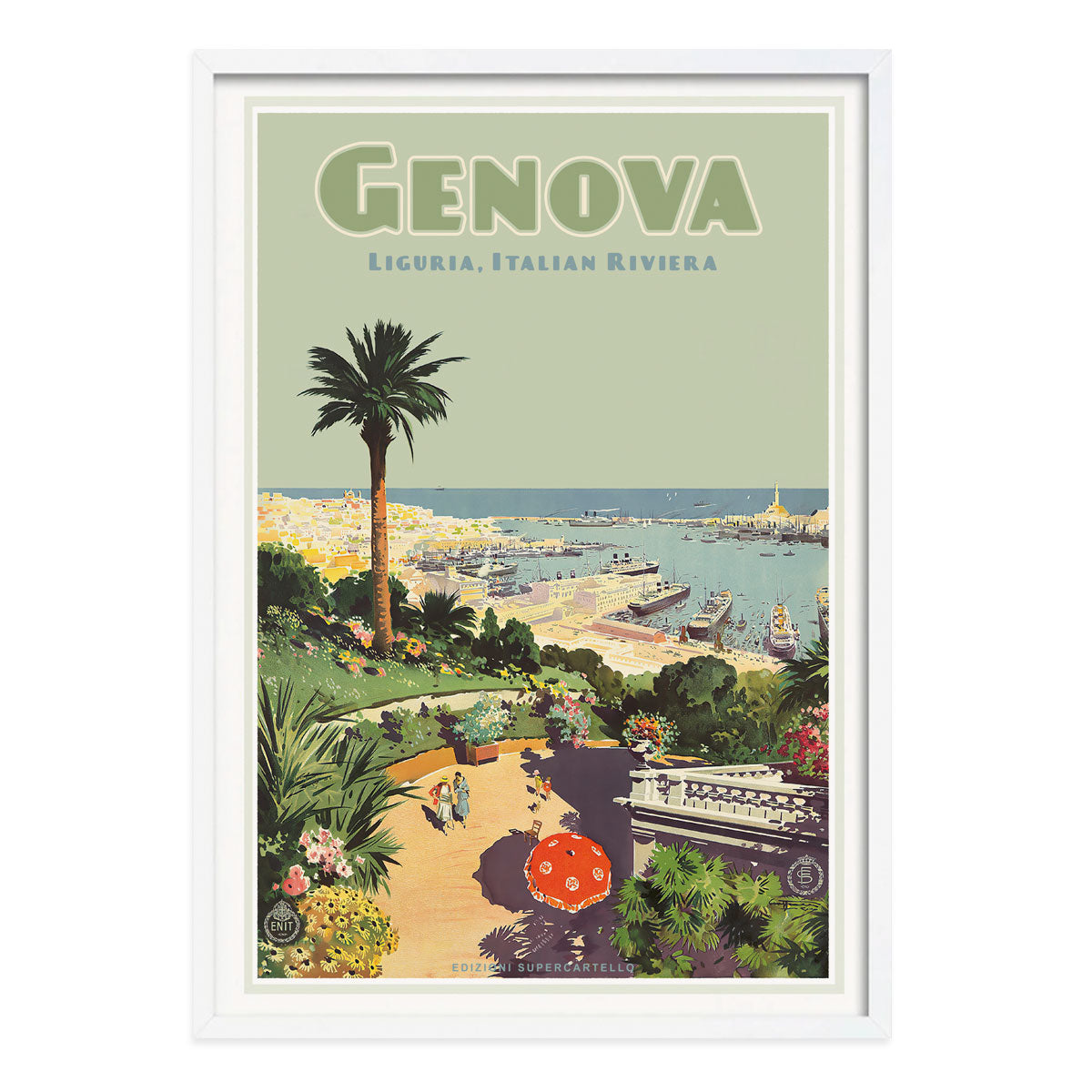 Genova Italy retro travel poster in white frame from Places We Luv
