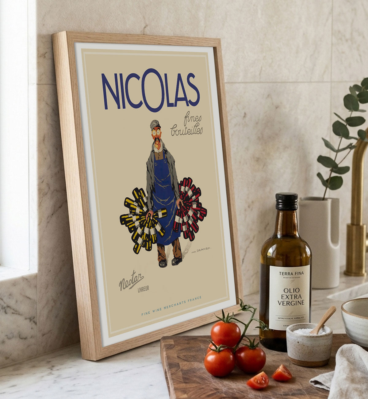 Nicolas Wine Merchants France retro vintage poster shown in kitchen from Places We Luv