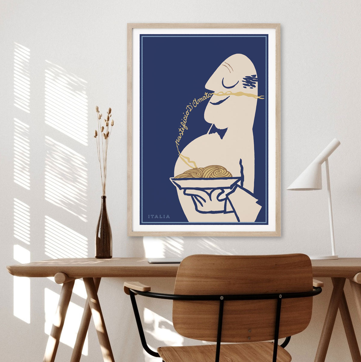 Pasta Pastificio d’Amato Blue retro Poster in lounge room from Places We Luv
