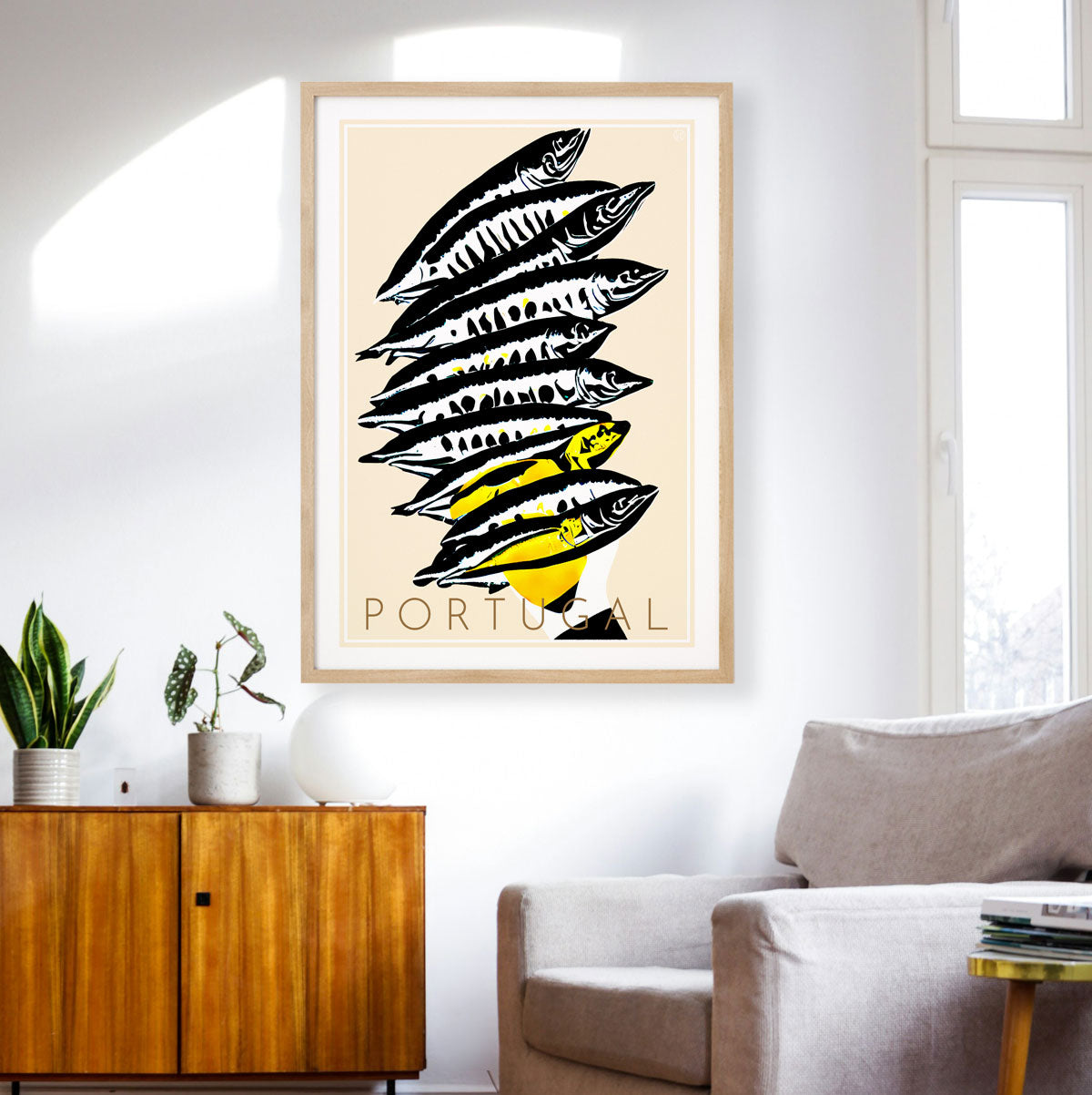 Sardines Portugal retro vintage poster in room from Places We Luv