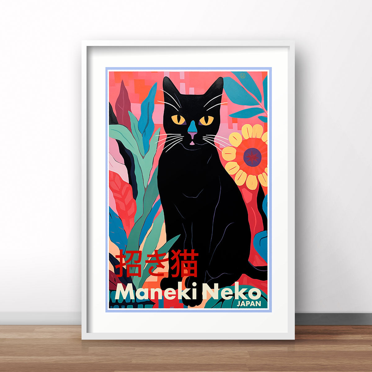 Retro poster Maneki Neko Japan Black Cat print from Places We Luv