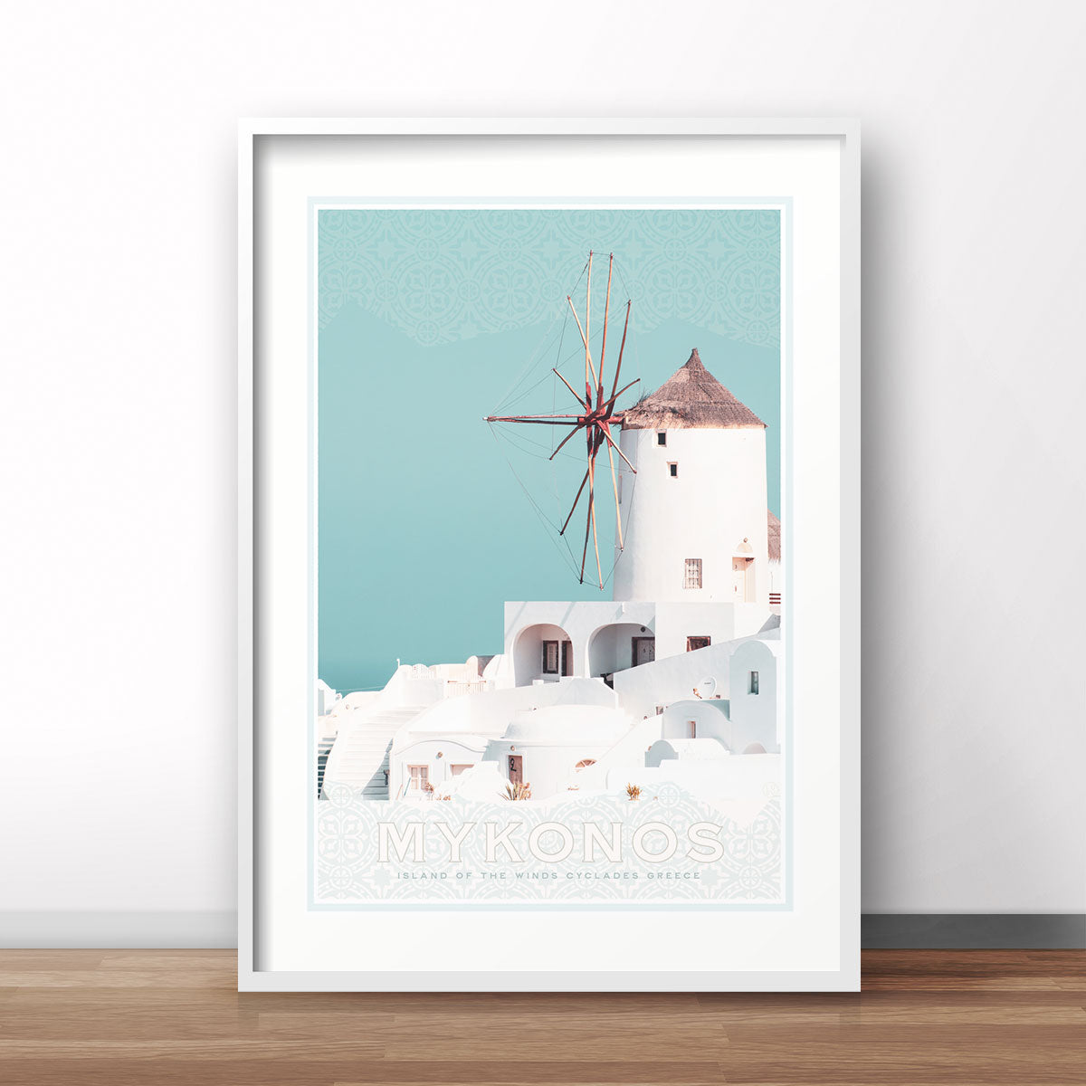 Mykonos Greek Island Windmill retro poster print from Places We Luv