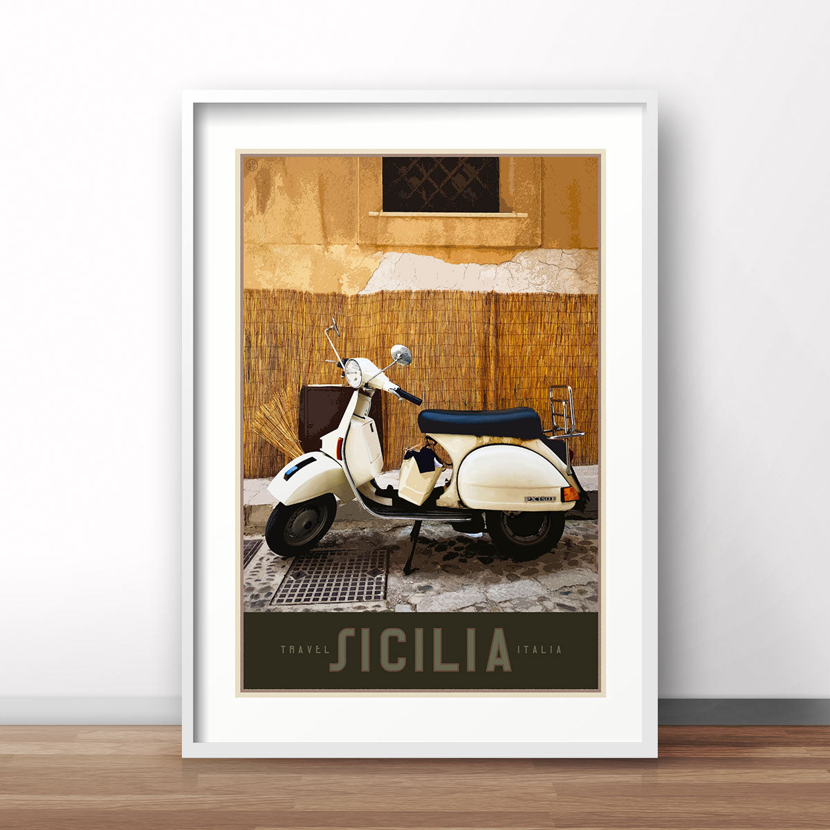 Poster Sicily Vespa retro vintage travel print from Places We Luv