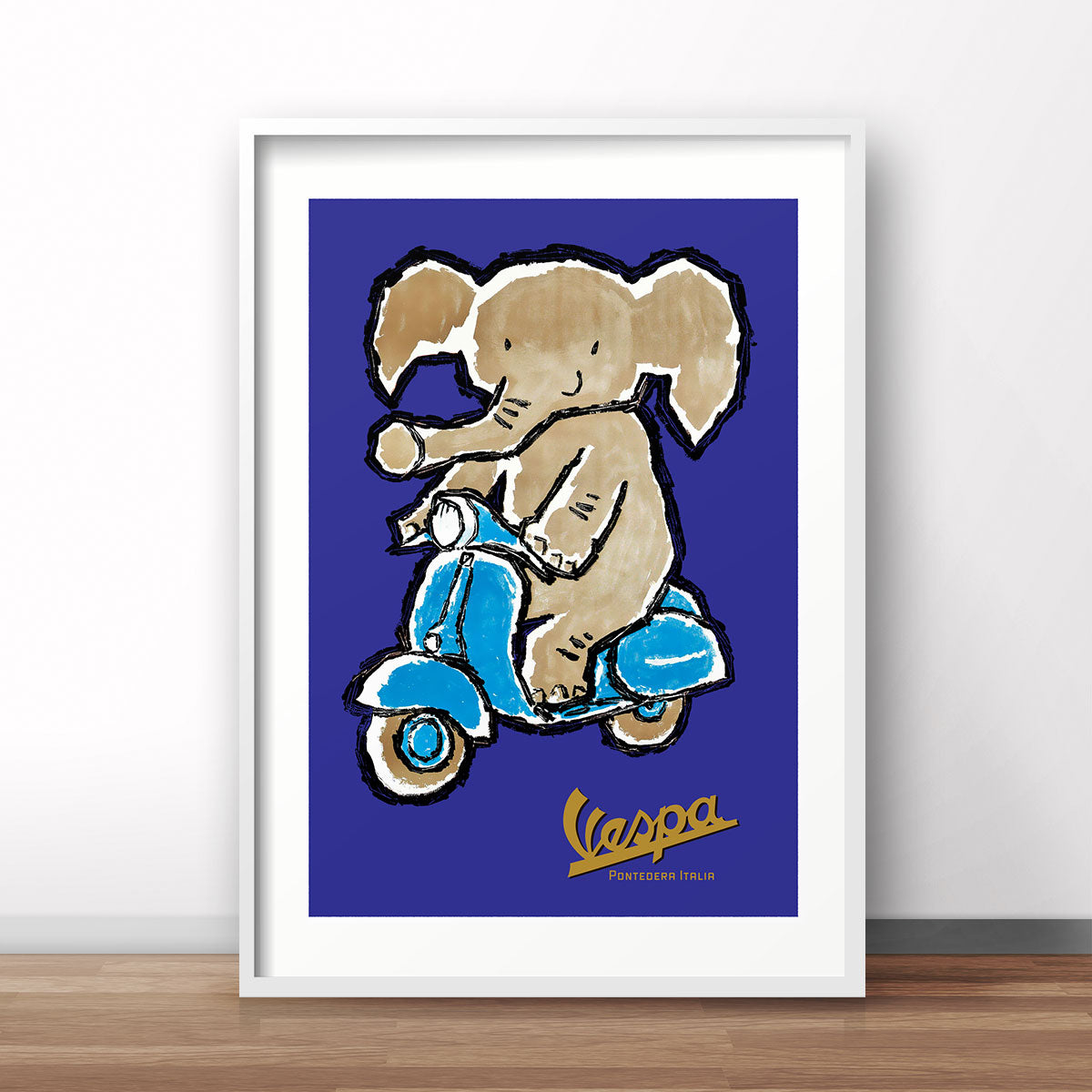 Elephant riding Vespa retro vintage poster print from Places We Luv