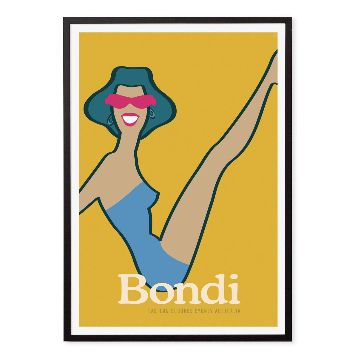 Bondi Sydney vintage retro poster print in black frame from Places We Luv