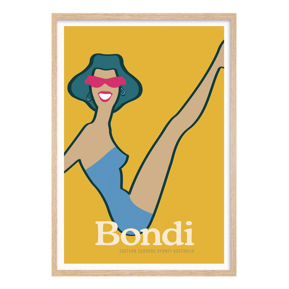 Bondi Sydney vintage retro poster print in oak frame from Places We Luv