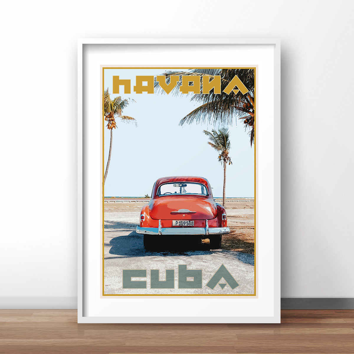 Cuba vintage travel style white framed print by places we luv