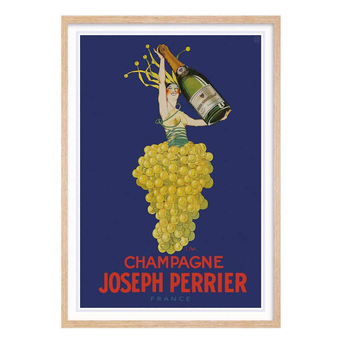 Champagne retro advertising poster France in oak frame from Places We Luv