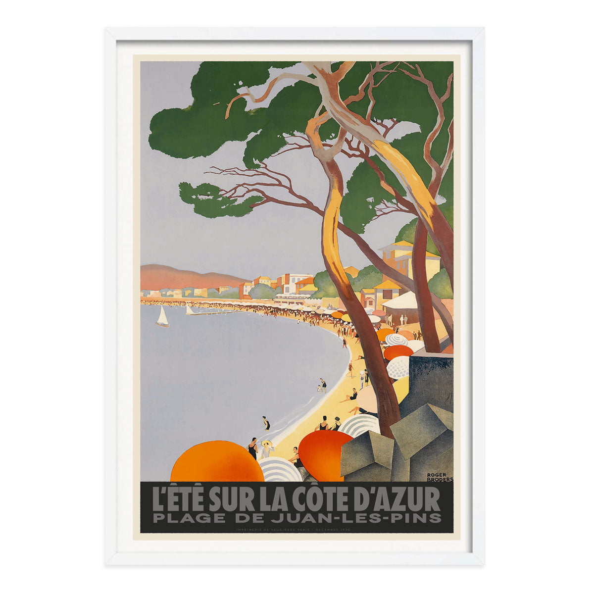 Juan Les Pins France retro vintage travel poster print in white frame from Places We Luv