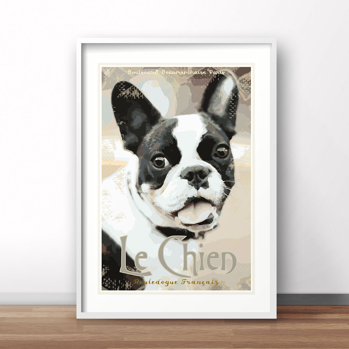 Le Chien french bulldog Paris travel print by places we luv