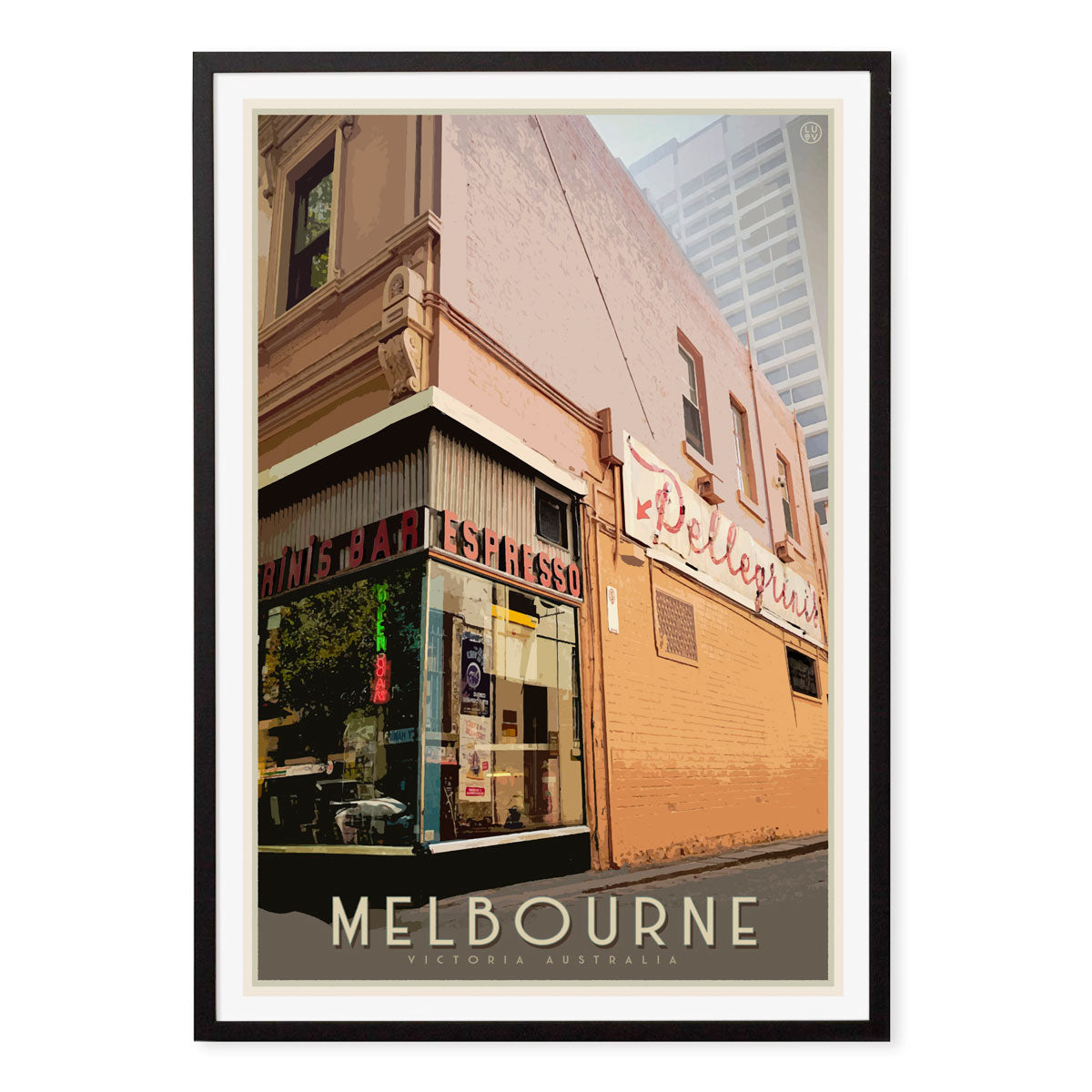 Melbourne Espresso Bar retro vintage poster in black frame by Places We Luv