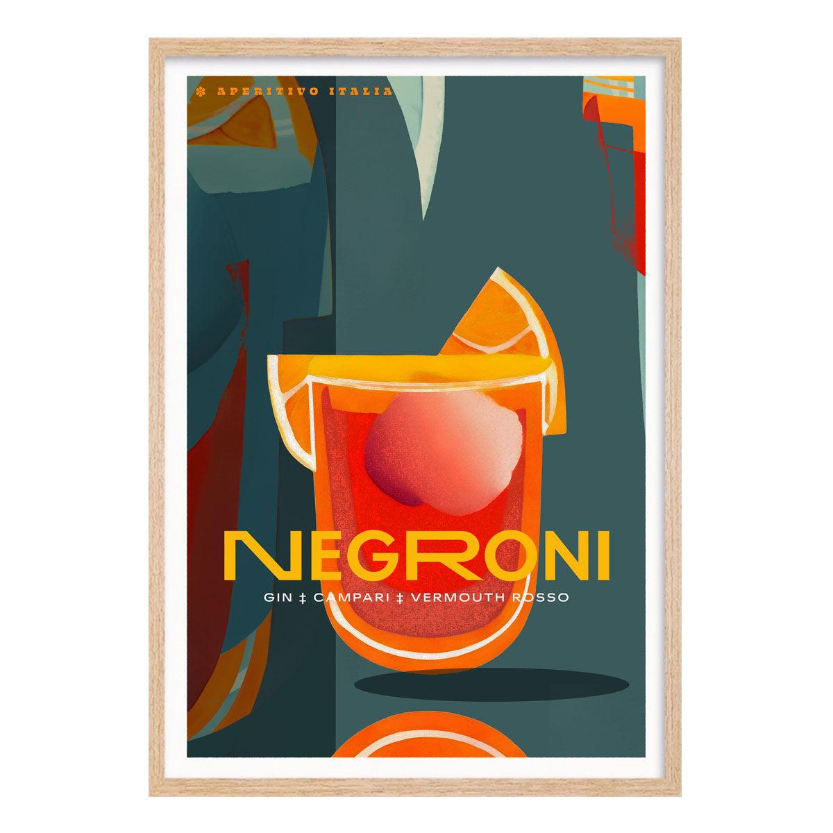 Negroni Italy vintage retro poster print in oak frame from Places We Luv