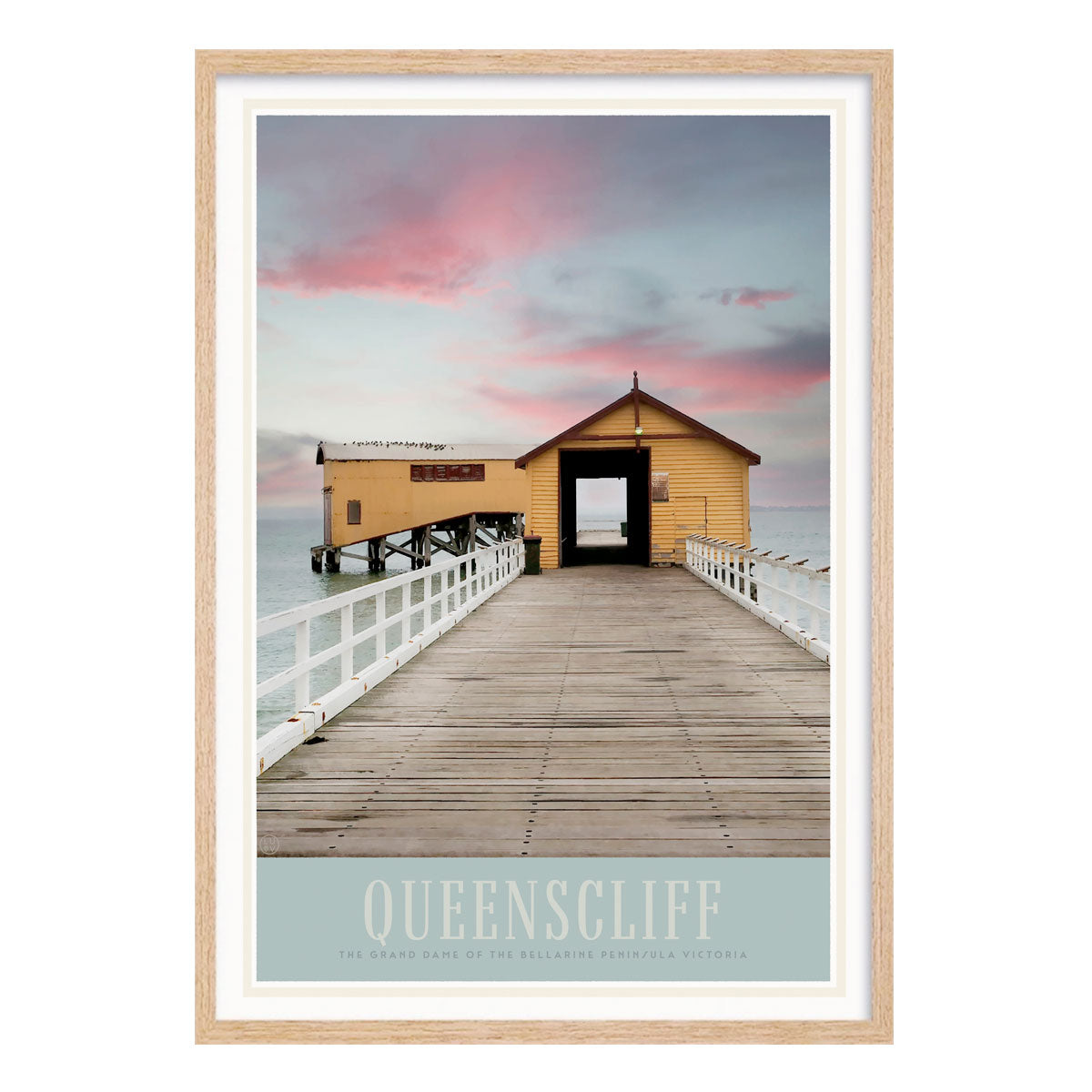 Queenscliff Victoria retro vintage travel poster print in oak frame from Places We Luv