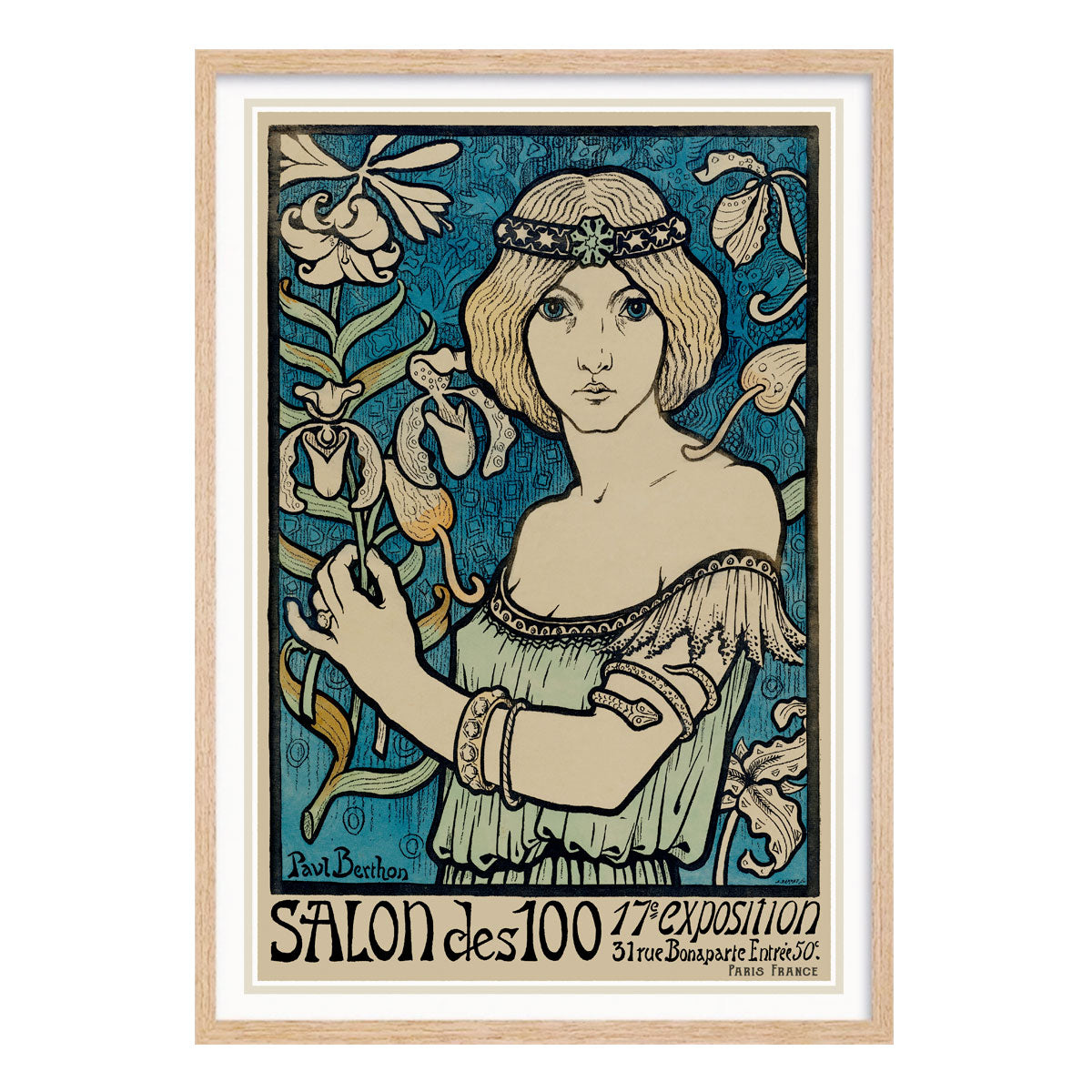 Salon des Cent Paris vintage retro advertising poster print in oak frame from Places We Luv