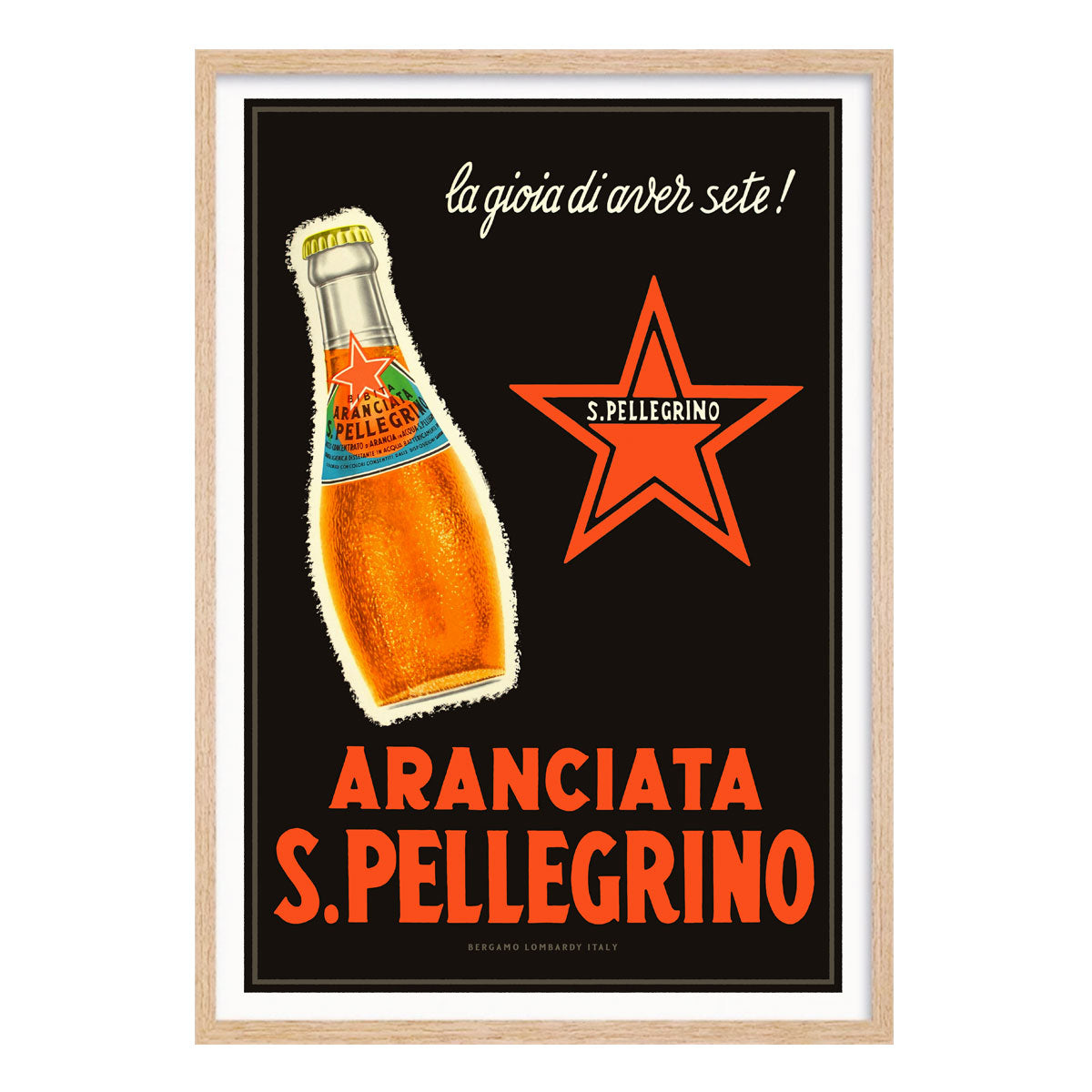 Aranciata S. Pellegrino Italy vintage retro poster print in oak frame from Places We Luv