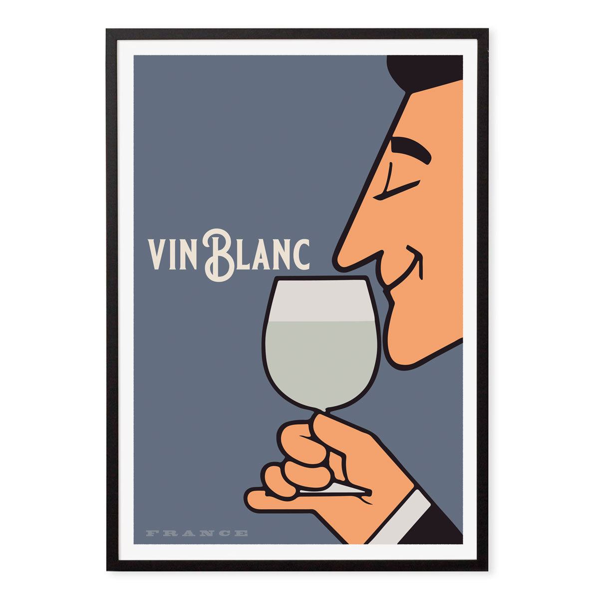 Vin Blanc France vintage retro poster print in black frame from Places we luv