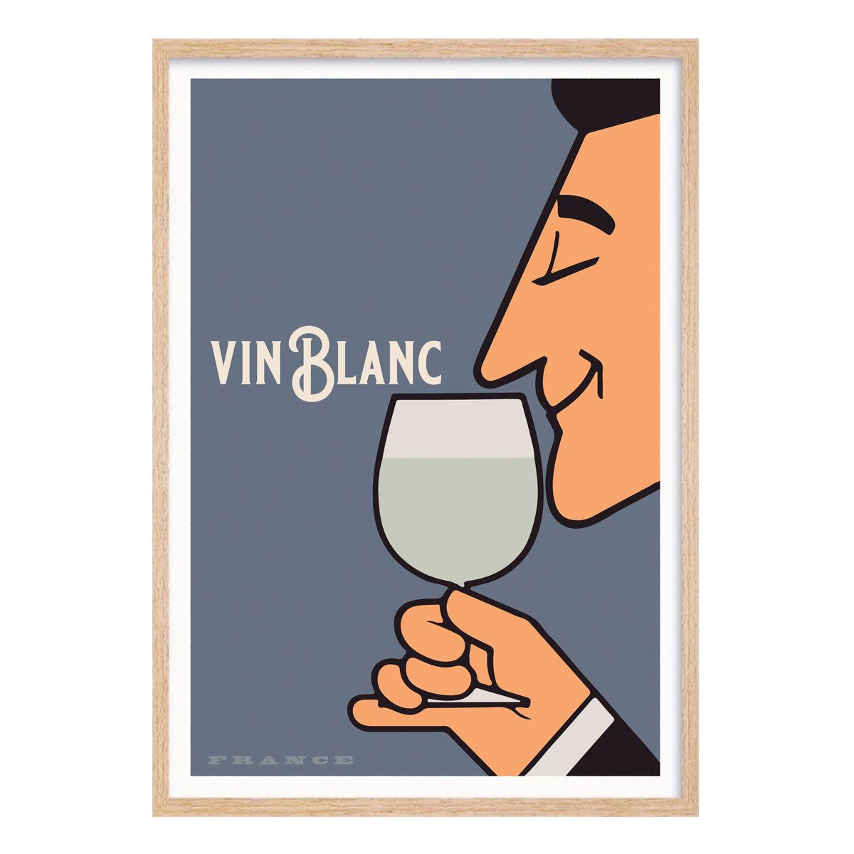 Vin Blanc France vintage retro poster print in oak frame from Places we luv
