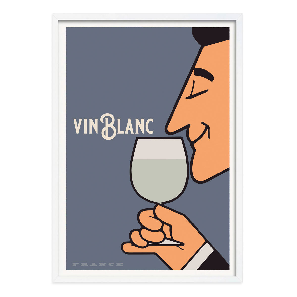Vin Blanc France vintage retro poster print in white frame from Places we luv
