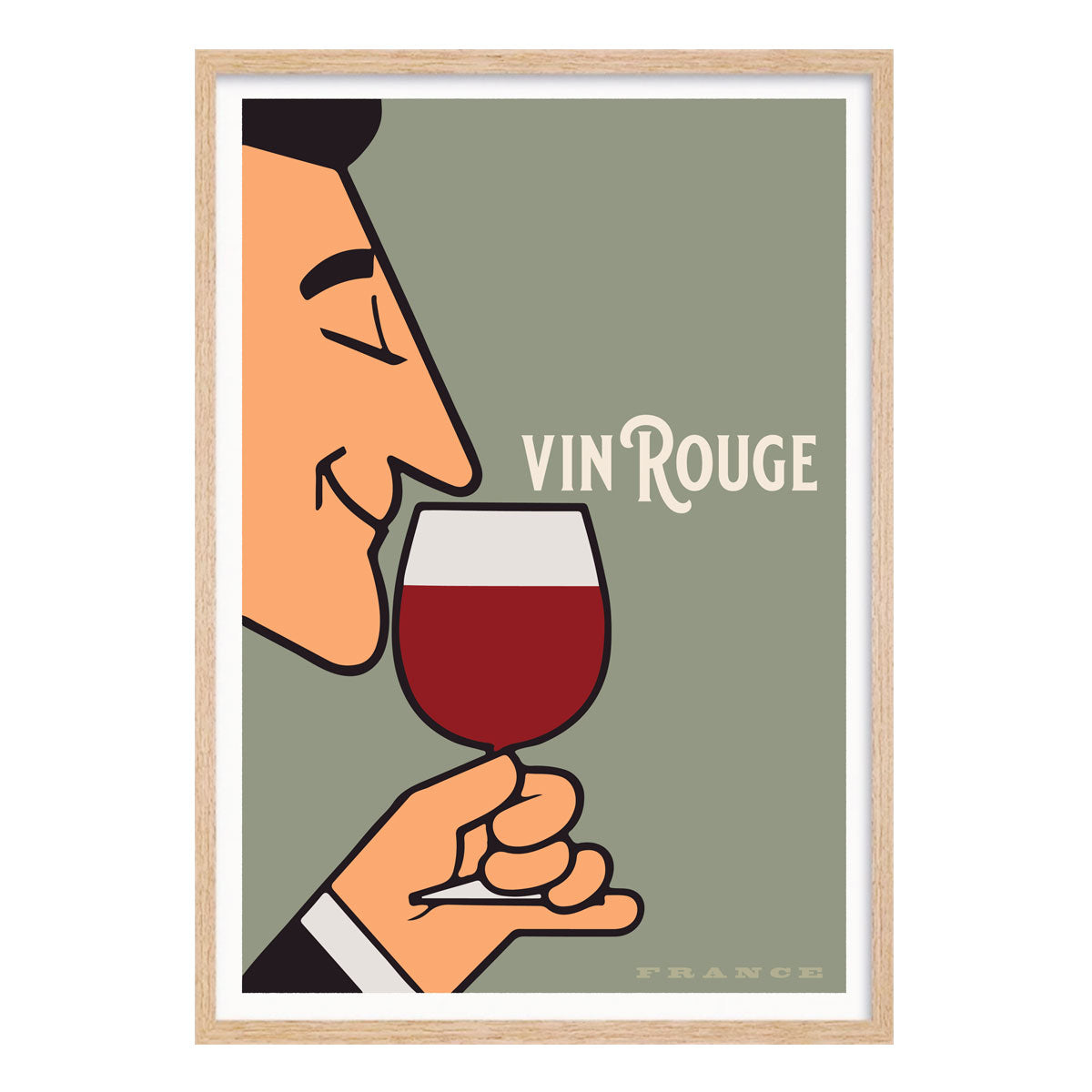 Vin Rouge France vintage retro poster print in oak frame from Places we luv
