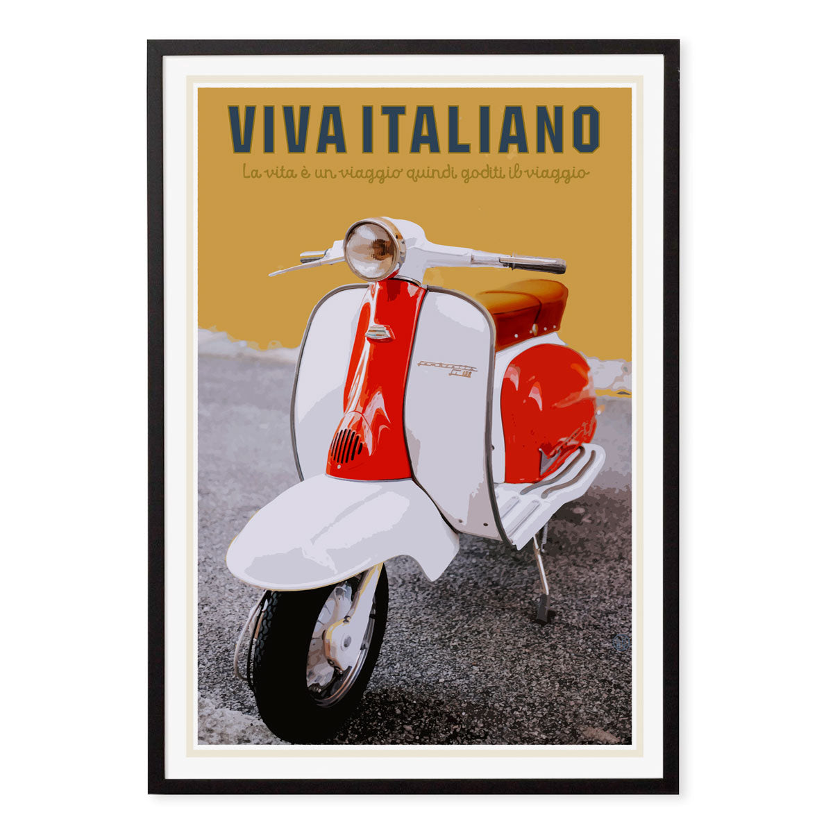 Viva Italia Lambretta retro vintage poster print in black frame by Places We Luv