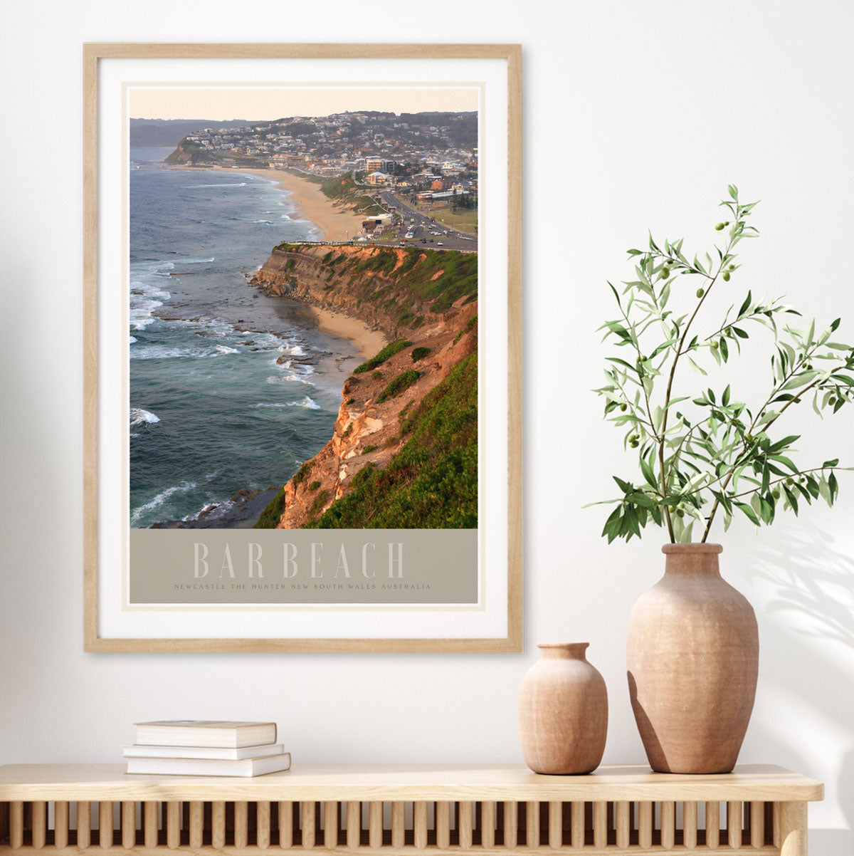 Newcastles Bar Beach vintage retro poster print by placesweluv