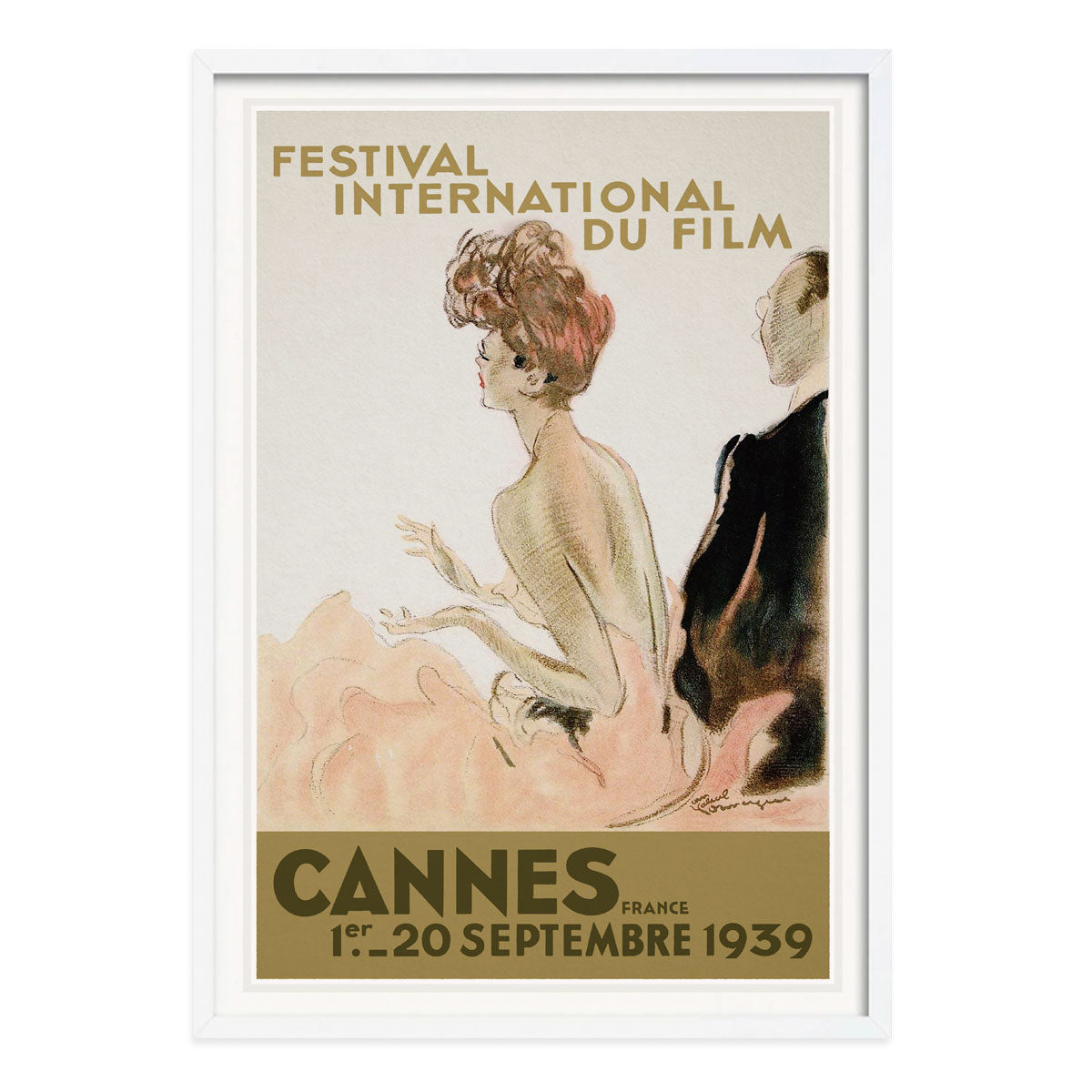 Cannes French vintage retro poster print in white frame from Places We Luv