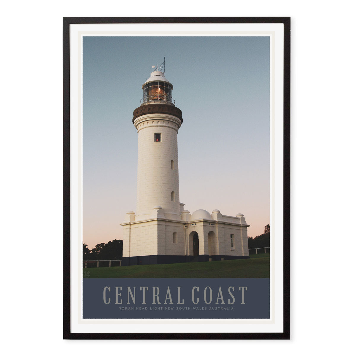 Norah Head Central Coast NSW retro vintage poster print in black frame from Places We Luv
