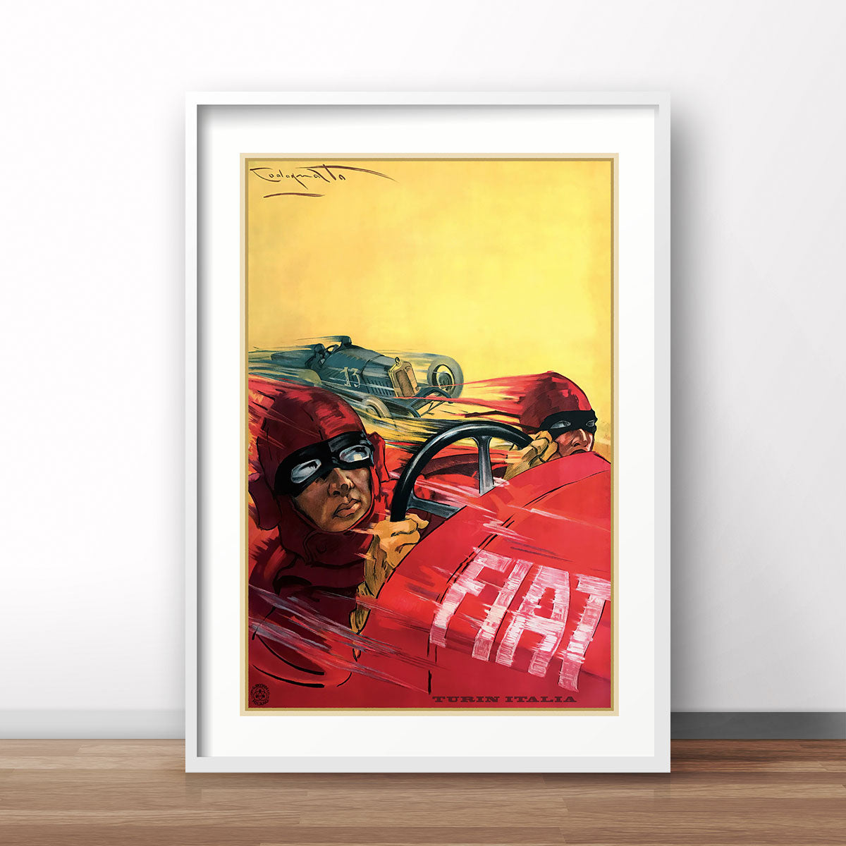 Fiat Italy vintage advertising poster in white frame Places We Luv