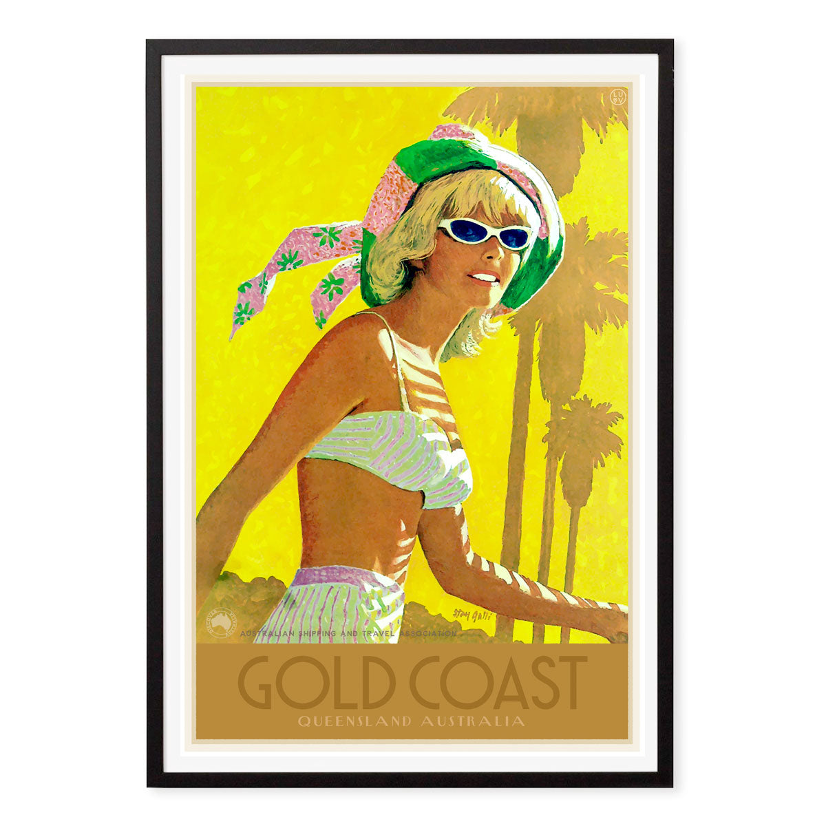 Gold Coast Queensland, retro vintage advertising poster print in black frame from Places We Luv