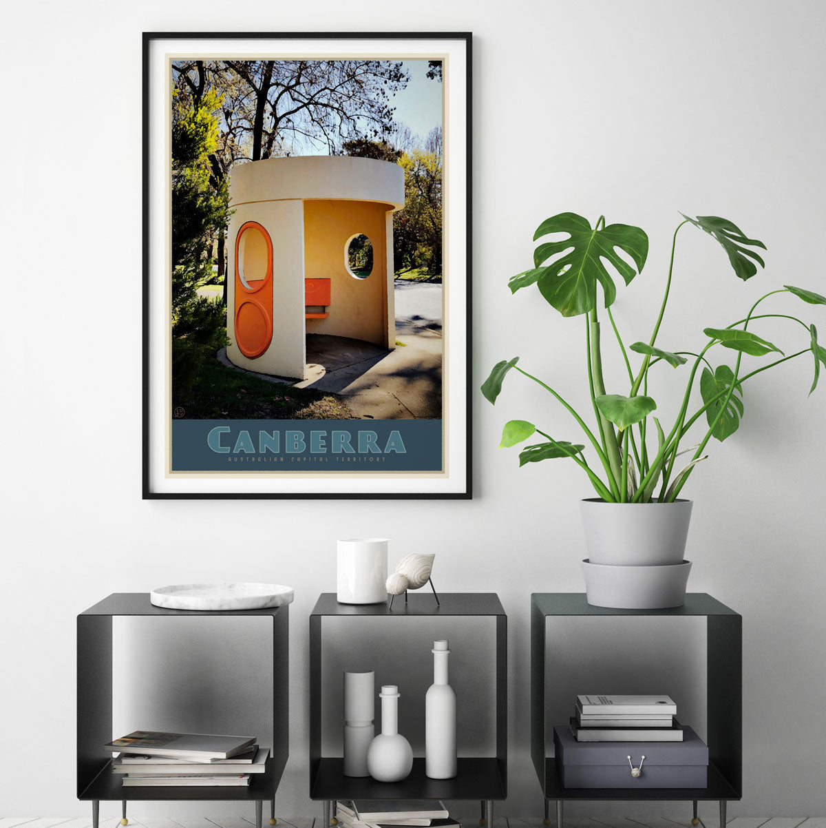 Canberra busstop vintage travel poster. Original design by Places we luv