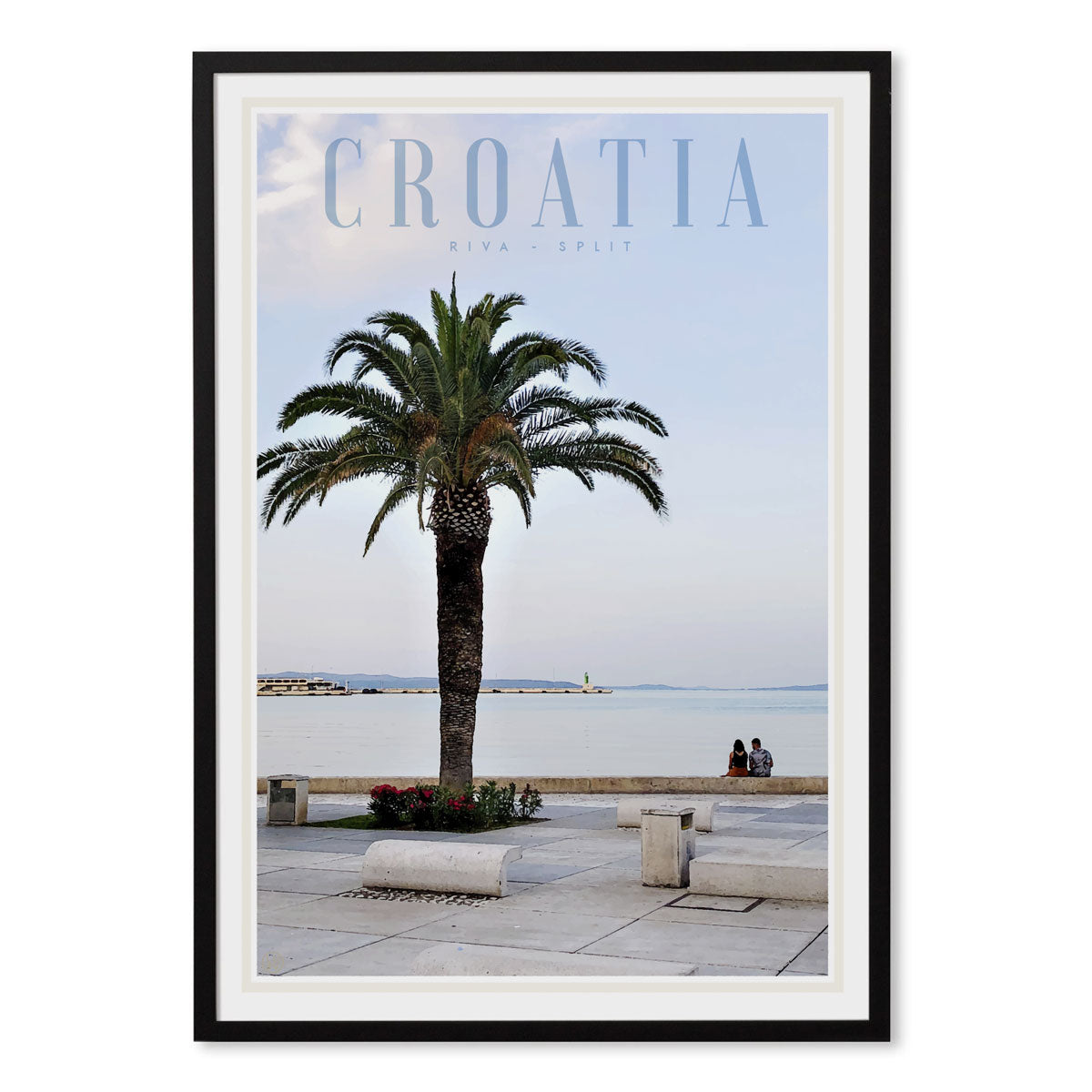 Split Croatia vintage travel style black framed print by places we luv