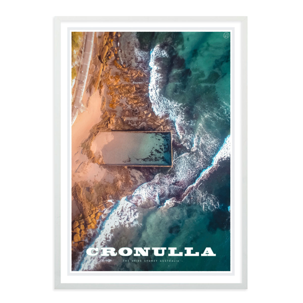Cremorne pool vintage style white framed travel print by Places We Luv