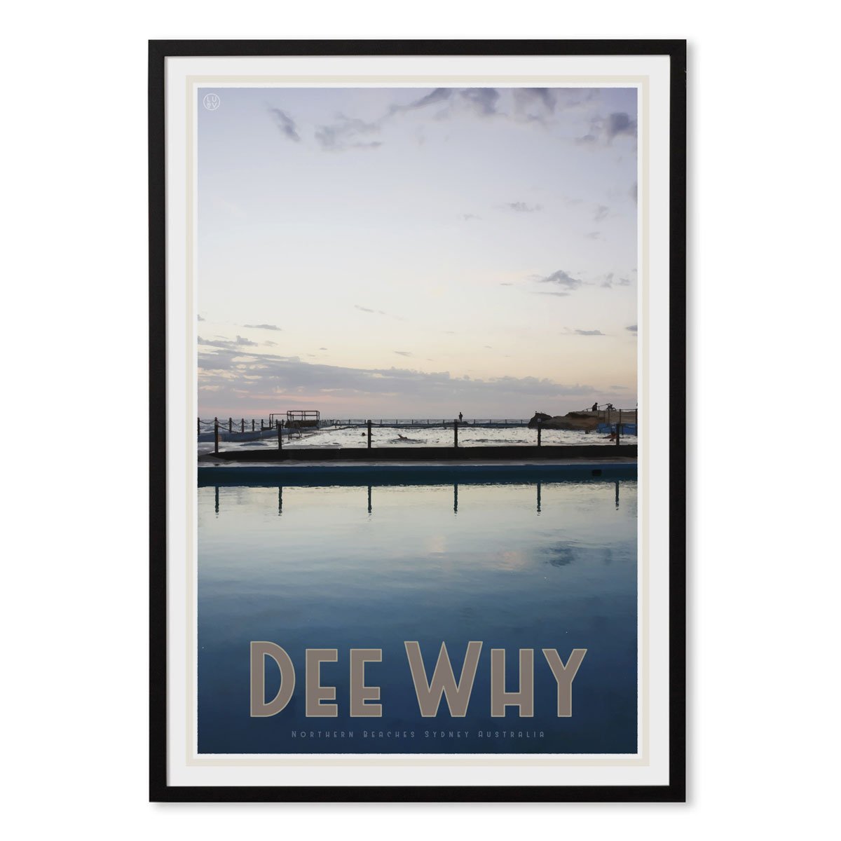 Dee Why black framed poster vintage travel style by places we luv